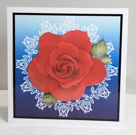 Red Rose Decoupage on Lace by Hazel Pepper