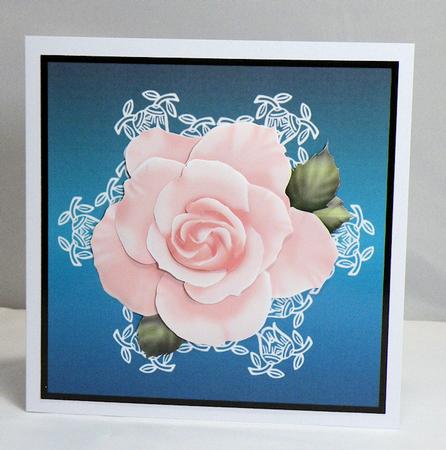 Pink Rose Decoupage on Lace by Hazel Pepper