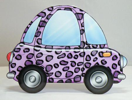 Funky Leopardskin Car Shaped Card by Hazel Pepper
