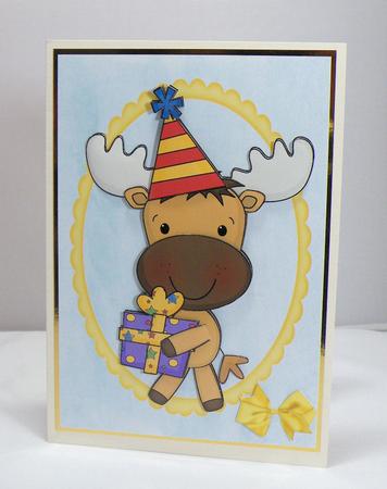 Birthday Moose with His Birthday Present by Hazel Pepper