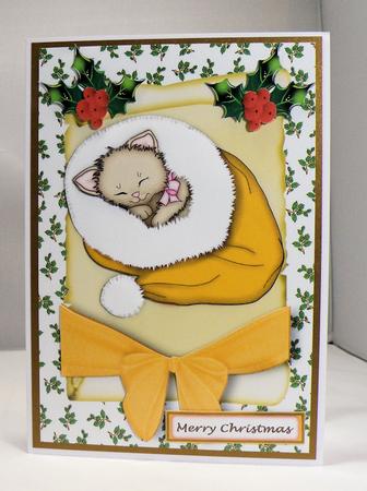 Little Kitty on a Scroll with Big Gold Bow by Hazel Pepper