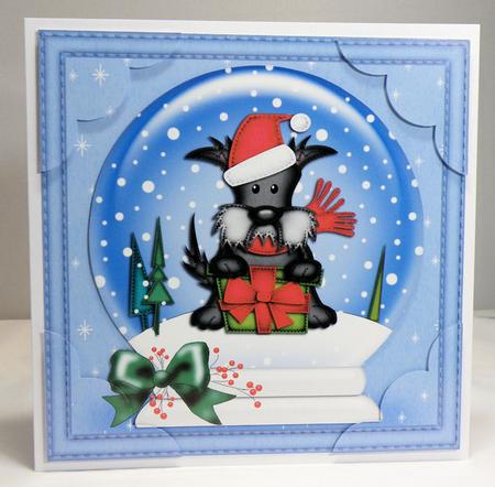 8 x 8 Xmas Hamish Scottie Dog Snowglobe Scalloped Corner by Hazel Pepper