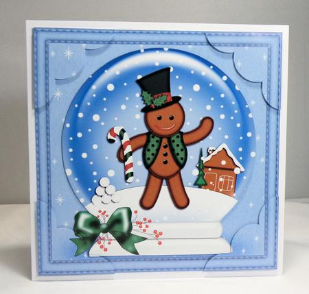 8 x 8 Xmas Gingerbread Man Snowglobe Scalloped Corner by Hazel Pepper