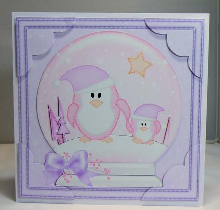 8 x 8 Xmas Penguins Snowglobe Scalloped Corner by Hazel Pepper