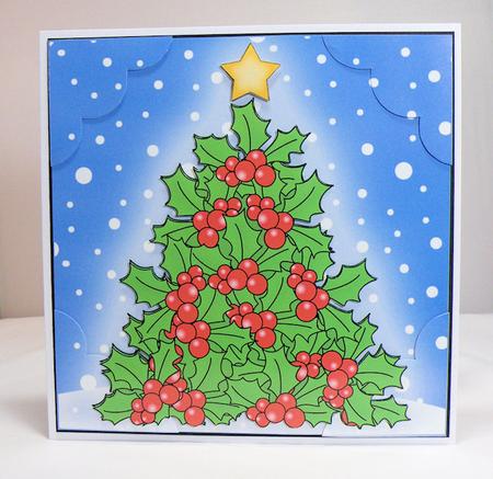 Christmas Holly Tree 8 x 8 Scalloped Corner Topper by Hazel Pepper