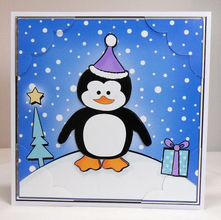 8 x 8 Cute Xmas Penguin Scalloped Corner Topper by Hazel Pepper