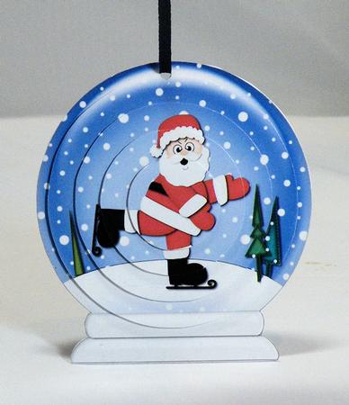 3D Xmas Skating Santa Snow Globe Shaped Tree Decoration by Hazel Pepper