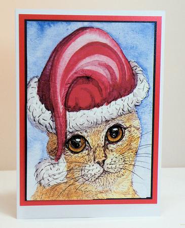 Ginger Cat in Her Holiday Hat Wavy Corner Stacker Topper by Hazel Pepper