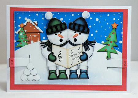 3D Xmas Singing Snowmen Animated Moveable Decoupage Card by Hazel Pepper