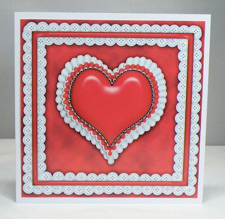 Red Heart in Frame Card Front with Decoupage Layers by Hazel Pepper