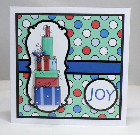 Christmas Presents Decoupage Card - Aqua, Navy & Red by Hazel Pepper