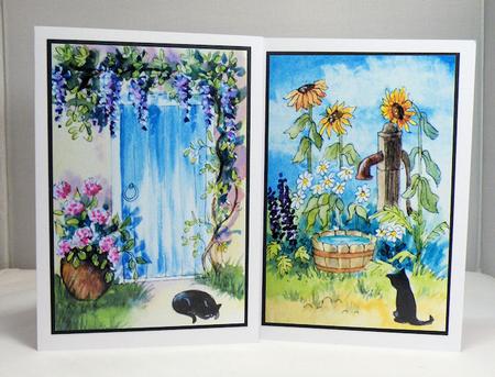 Blue Door and Wisteria Anda Cat and Sunflowers Toppers by Hazel Pepper