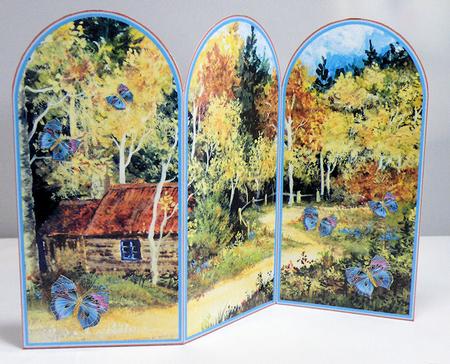Cabin in the Woods with Butterflies Trifold Card by Hazel Pepper