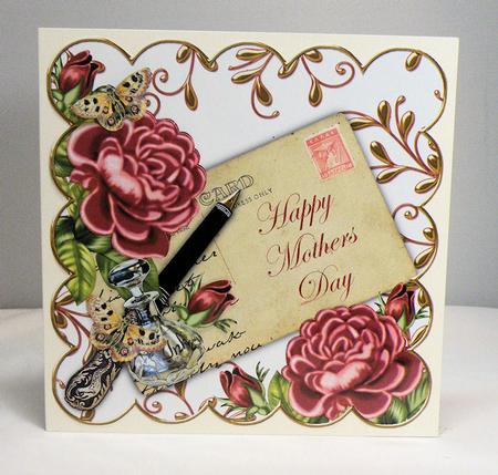 Deep Pink Rose Mothers Day Ink Saver 8in Decoupage Topper by Hazel Pepper