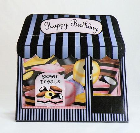 3D Licorice Allsorts Shoppe Window Pop Up Card Decoupage by Hazel Pepper