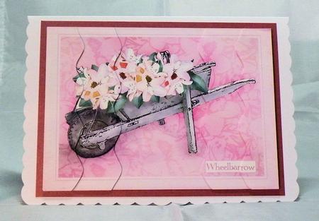 Flower Filled Wheelbarrow Wavey Edged Side Stacker by Hazel Pepper