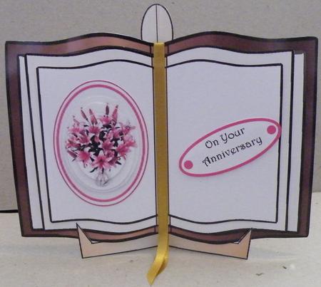 4 Page Pink Themed Open Book Card with Multi - Layers Kit with Embellishments Including Ribbons, Bows, Strings of Pearls and Gems by Hazel Pepper