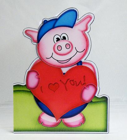 3D Ziggy Piggy's Heart Shaped Card Decoupage N Envelope by Hazel Pepper