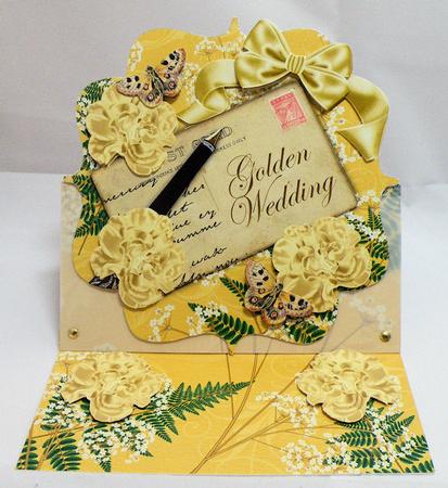 Gold Carnations Golden Wedding Easel Card Envelope Kit by Hazel Pepper
