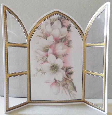 Christmas Roses Church Window Large Gatefold Card by Hazel Pepper