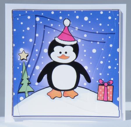 Cute Xmas Penguin Quick Card with Wavy Spiral Side Stacker by Hazel Pepper