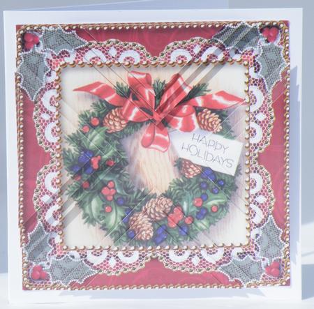 Christmas Wreath Vintage Lace Mini 4in Triangle Stacker by Hazel Pepper