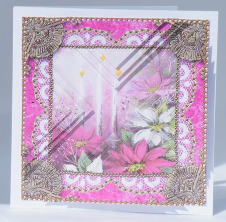 Pink Poinsettias 2 Vintage Lace Mini 4in Triangle Stacker by Hazel Pepper