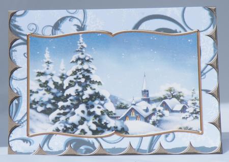 Christmas Blue Village Scallop Edge Book Card by Hazel Pepper