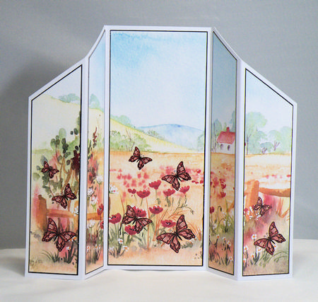 Poppy Fields and Butterflies Theatre Fold Card by Hazel Pepper