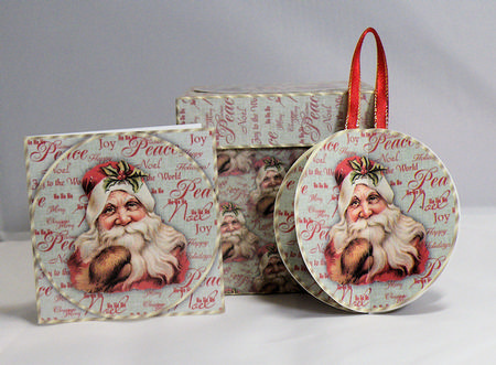 Christmas Santa on Sentiment Background 3D Bauble & Gift Box by Hazel Pepper