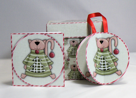 Cute Christmas Cat 3D Bauble & Gift Box Kit by Hazel Pepper
