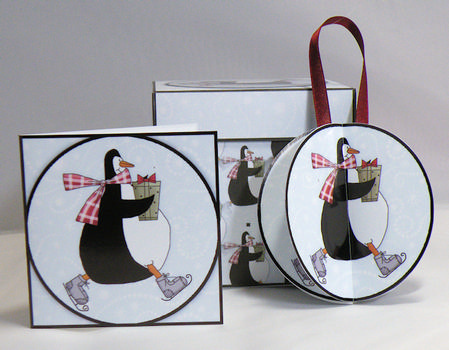 Christmas Penguin Carrying a Pressie 3D Bauble & Gift Box by Hazel Pepper