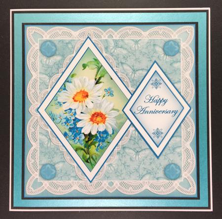 Teal Daisies Happy Anniversary 7in Double Diamond Topper by Hazel Pepper