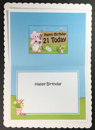 5x7 Lola Elephant Birthday 21 Today Matching Insert by Hazel Pepper
