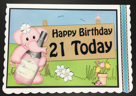 5x7 Lola Elephant Birthday 21 Today 3D Step by Step Decoup by Hazel Pepper