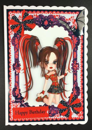 Gothic Girl in Red Lace Frame with Bat by Hazel Pepper