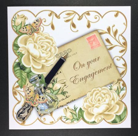 Cream Roses Your Engagement Ink Saver 8in Decoupage Topper by Hazel Pepper