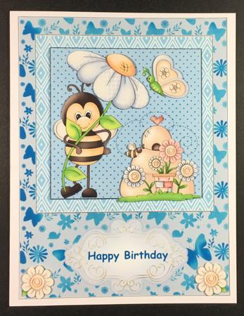 Blue Happy Birthday Bee Card Front 2 by Hazel Pepper