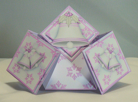 Christmas Bells in Pink Double Diamond Fold Card by Hazel Pepper