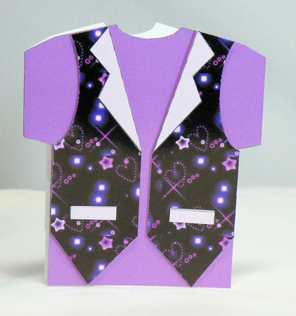 Lilac Stars and Hearts on Black Waistcoat Shaped Card by Hazel Pepper