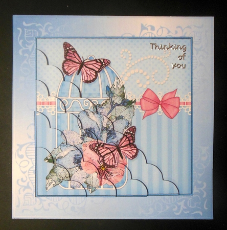 Pretty Flowers & Butterfly Birdcage Scalloped Corner Stacker by Hazel Sumner