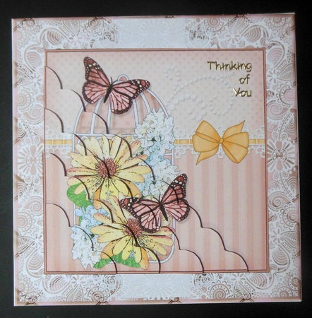 Pretty Flowers & Butterfly Birdcage Scalloped Corner Stacker by Hazel Sumner