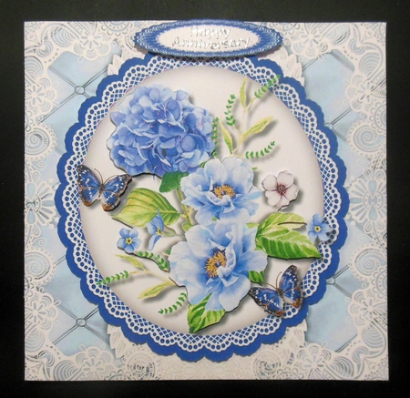 Blue Saphire Roses on a Scalloped Mat   by Hazel Sumner