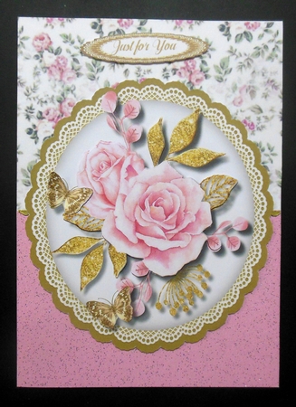 Pink and Gold Roses on a Scalloped Mat   by Hazel Sumner
