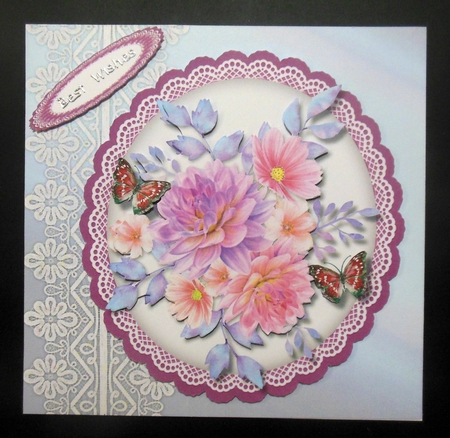 Pink Dream  Dahlias  on a Scalloped Mat   by Hazel Sumner