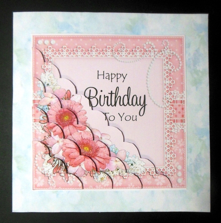 A Touch of Elegance Birthday Flowers Pearls and Lace Scalloped Corner Stacker by Hazel Sumner