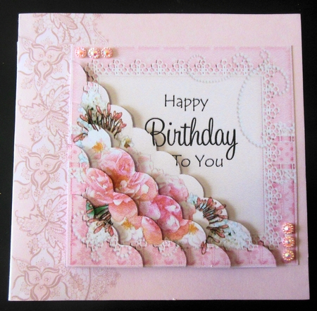 A Touch of Elegance Birthday Flowers Pearls and Lace Scalloped Corner Stacker by Hazel Sumner