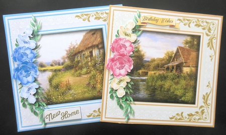 4, Beautiful Cottage Scene Card Fronts  by Hazel Sumner