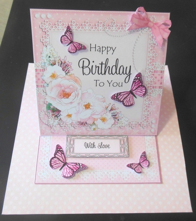 3D Easel Card Mini Kit - A Touch of Elegance Birthday - Flowers, Lace, Butterflies & Pearls by Hazel Sumner