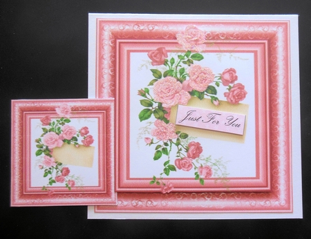 3 Pink framed roses card fronts/toppers 2 by Hazel Sumner